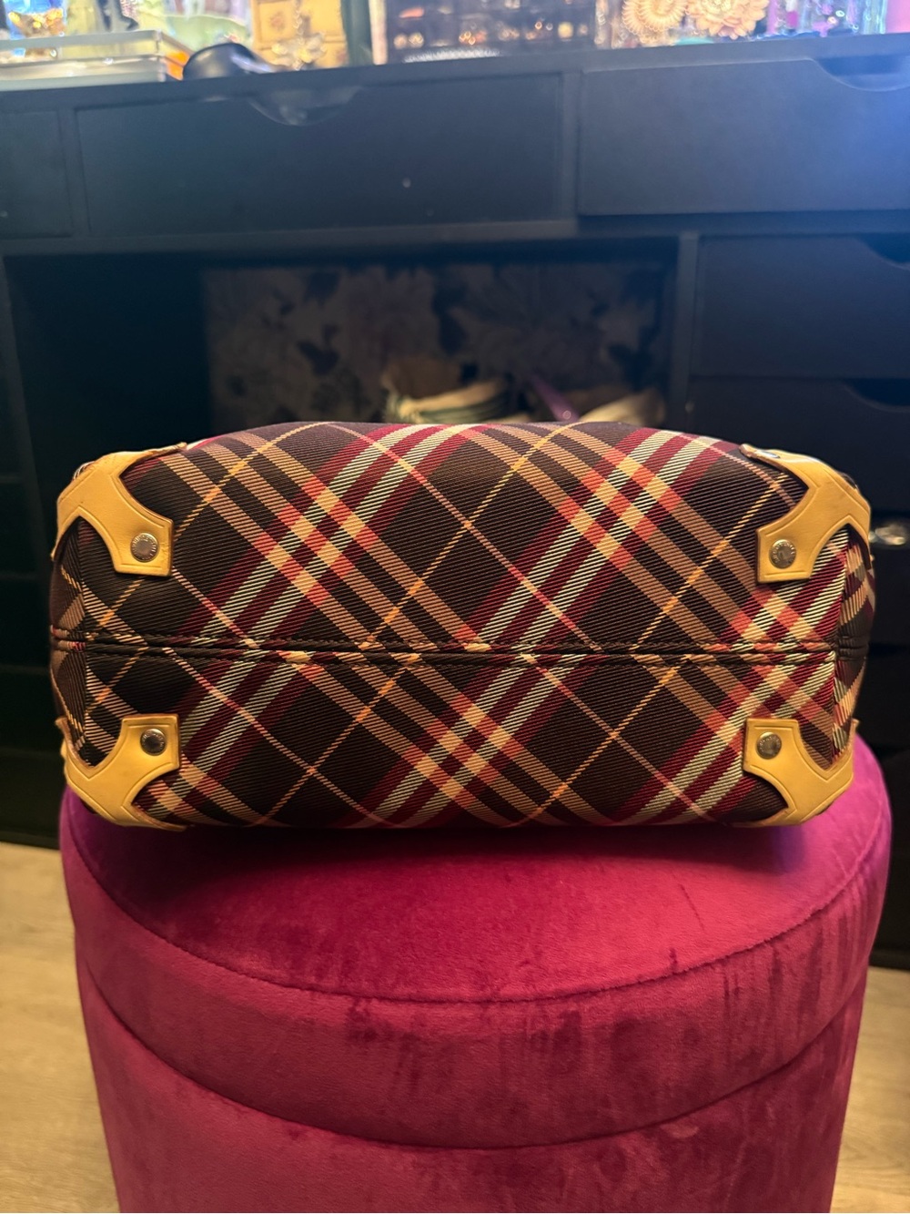 Burberry Brown Plaid Tote with Tan Leather Trim - Picture 5 of 12